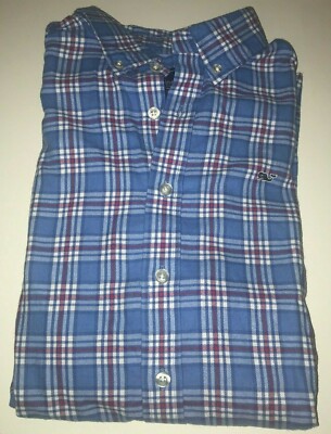 Vineyard Vines Handler Pond Plaid Whale Shirt Hull Blue Boys XL 18 New