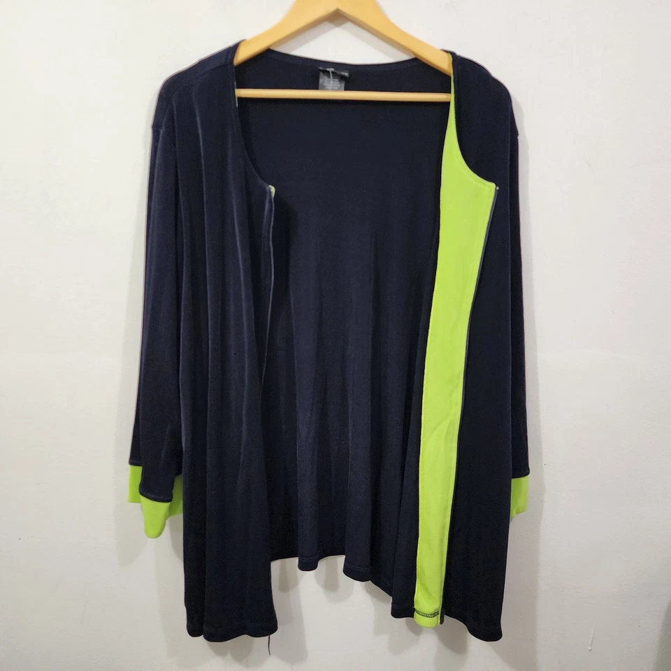 Chaqueta Citiknits QVC A70375 Informal Viaje Azul Marino Verde Neón Plus 3X Foto 4 de 4