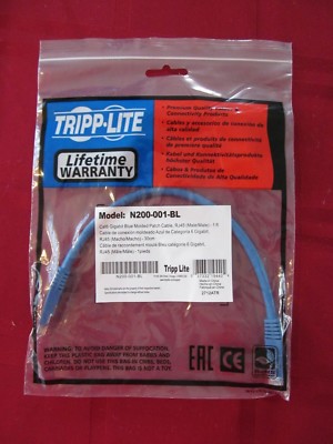 Tripp-Lite N200-001-BL, 12'' Cat6 Gigabit Blue Patch Cable