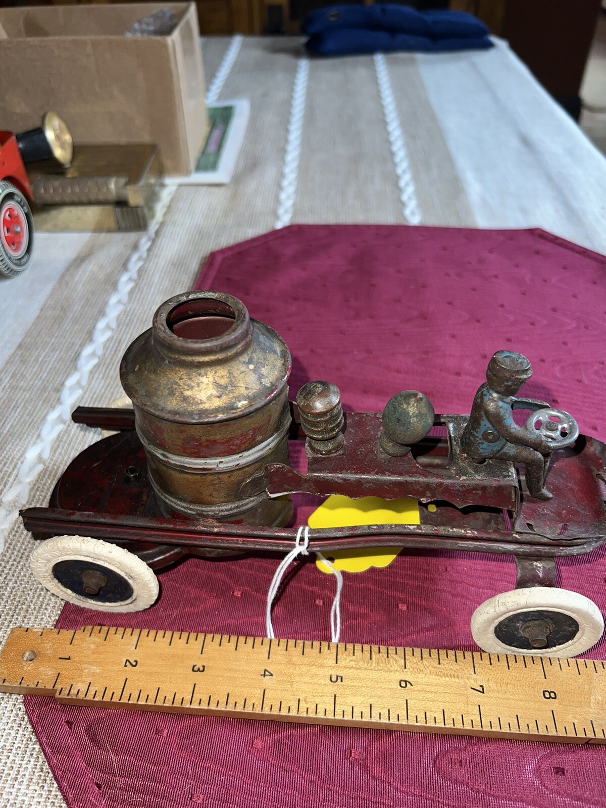 Antique Kingsbury Toy Fire Truck Steam Pumper Windup Toy Working 1920s