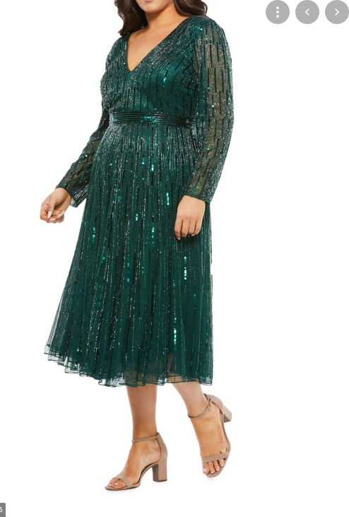 MAC DUGGAL 5529 V-NECK SEQUIN EMERALD GREEN MIDI GOWN sz 18W | eBay