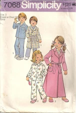 SIMPLICITY 7068 CHILD'S SIZE  3 ROBES IN TWO LENGTHS & PAJAMAS SEWING PATTERN