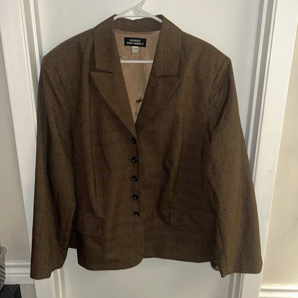 Conjunto de falda blazer plisada a cuadros marrón vintage de Giorgio Sant Angelo para mujer 24 W Foto 2 de 4