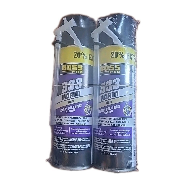 2PCS Boss Products 333 Gap Filling Triple Expanding Foam Straw Grade, 12 oz