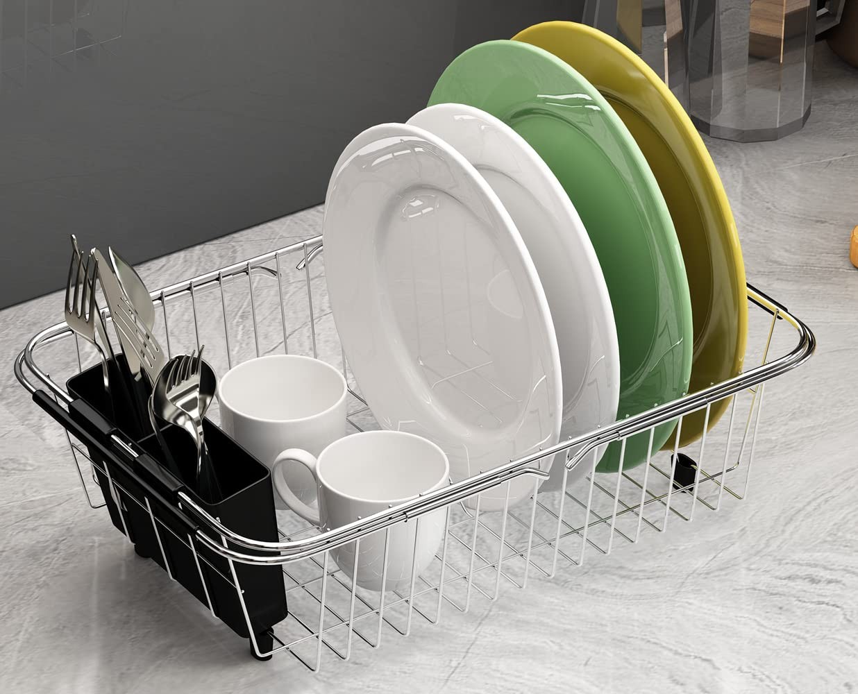 TESOT Adjustable Over Sink Dish Rack Stainless Steel Dish Drying Rack On Coun...