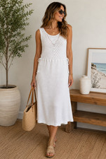 J. Jill White Crochet Knit Sweater Dress Size XL Boho Coastal Resort Cottagecore
