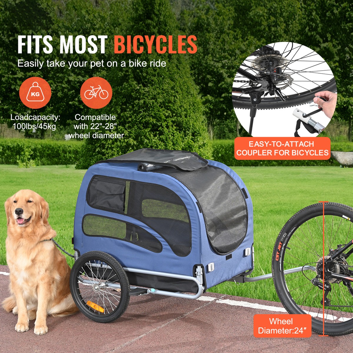 Pet Bicycle Trailer Dog Cat Bike Carrier 100 lb Load Water