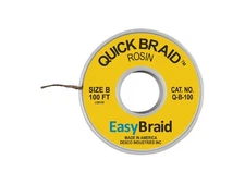 Easy Braid Q-B-100 Solder Wick, Rosin, No-Clean, 0.050' x 100 ft, Size B, Yellow