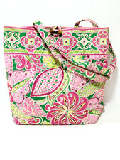 Vera Bradley Pink Paisley Tote Purse, Tortoise Toggle Close