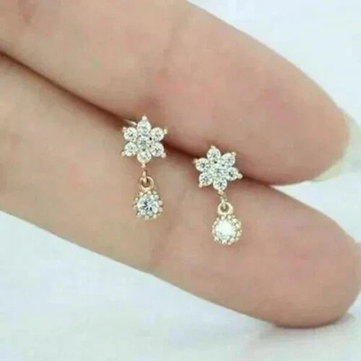 1.20 Ct Round Cut White Moissanite Women's Drop Earring 14K Yellow Gold Plated