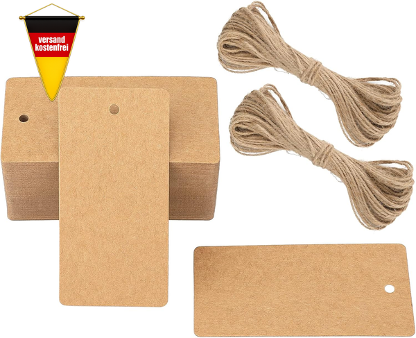 GeschenkanhäNger Groß 100 StüCk Kraftpapier Mit Juteschnur 4,5X9 Cm-image