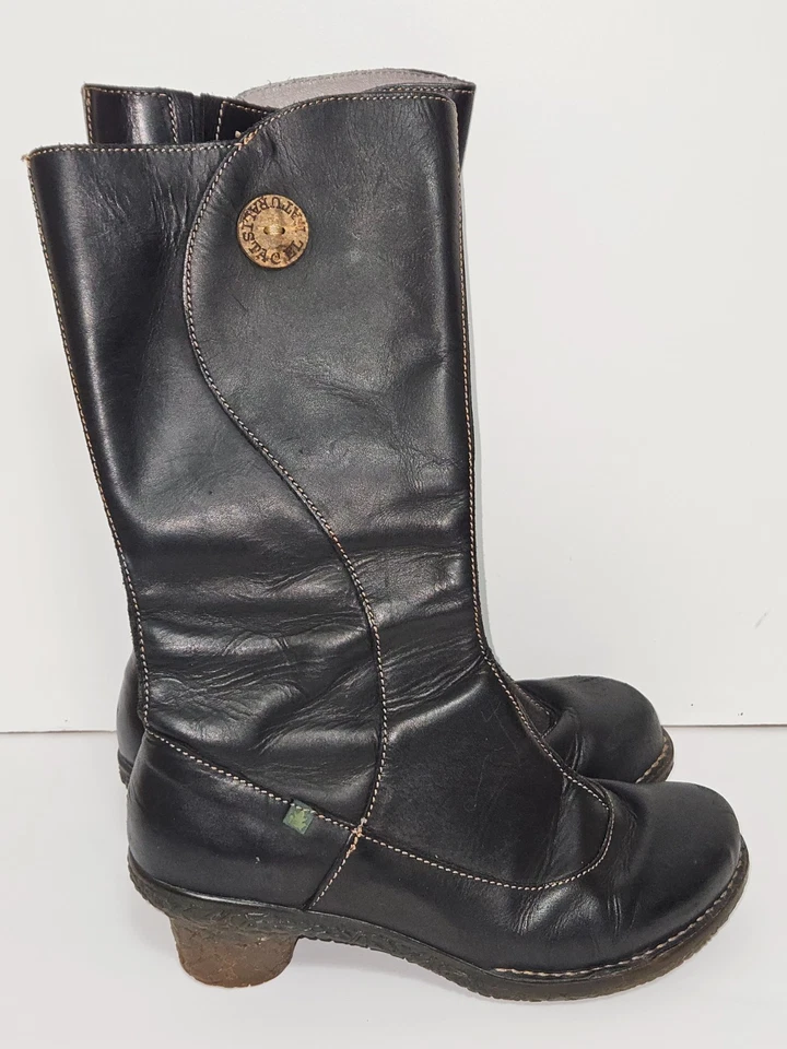 Botas altas medias de cuero negras El Naturalista con tacón bajo talla 39 RARAS Foto 4 de 4