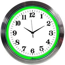 Neon Clock - Chrome Green 15" 8CHRCG * ​​​​​Ships FREE * See More Designs Inside