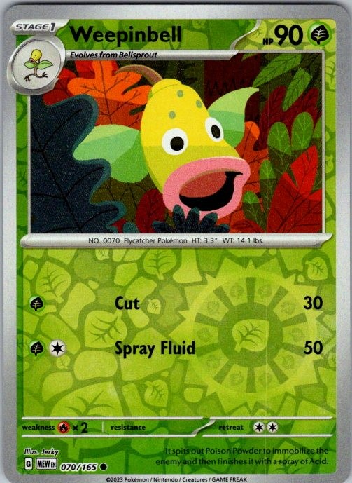 Weepinbell 070/165 Common 151 Pokemon Reverse Holo Near Mint