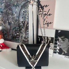 Louis Vuitton Twist MM Black Epi Leather Monogram V Strip Lock Chain WYSIWYG