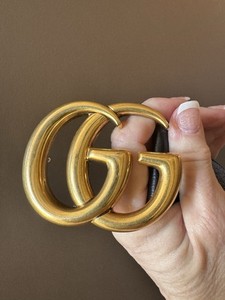 Authentic Gucci GG Marmont Buckle Belt Size 75-30 Waist Black Gold