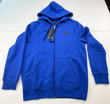 TRUE RELIGION MEN'S CONTRAST W/ BUDHA BACK DESIGN ZIP HOODIE BLUE SZ M NWT