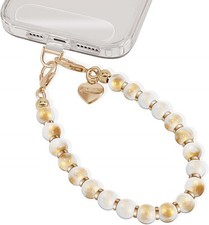 Phone Wrist Strap With Beaded Charms - Detachable Hand Lanyard Bracelet White