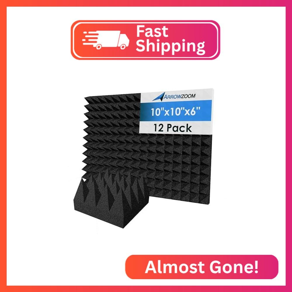 Arrowzoom Acoustic Foam Panels, 12 Pack, 10 x 10 x 6 Inch High Density Pyramid S