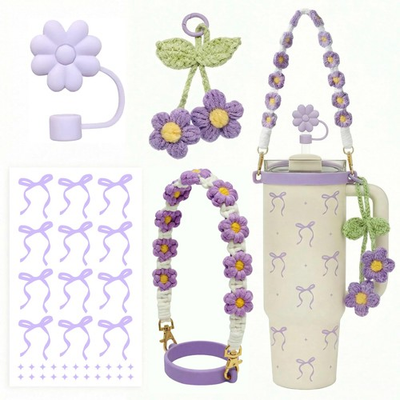#ad Stanley Water Bottle Set for 40 30 20oz Tumbler Including Flower Pruple Stan... $13.08
