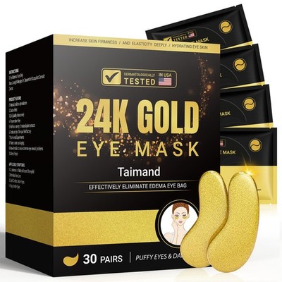 Under Eye Patches (30 Pairs), 24K Gold Under Eye Mask for Puffy Eyes, Dark Ci...
