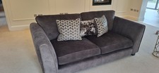 Furniture Village Grey Velvet 3-Seater Sofa w/Geo grey cushions included 217cm w