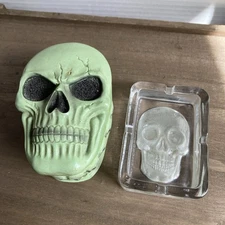 Skull Herb Stash Container Airtight Storage W/Glow in dark glass skull ashtray 