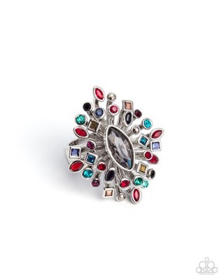 Paparazzi Empowering Elegance - Multi - Multicolored Gems - Silver Ring