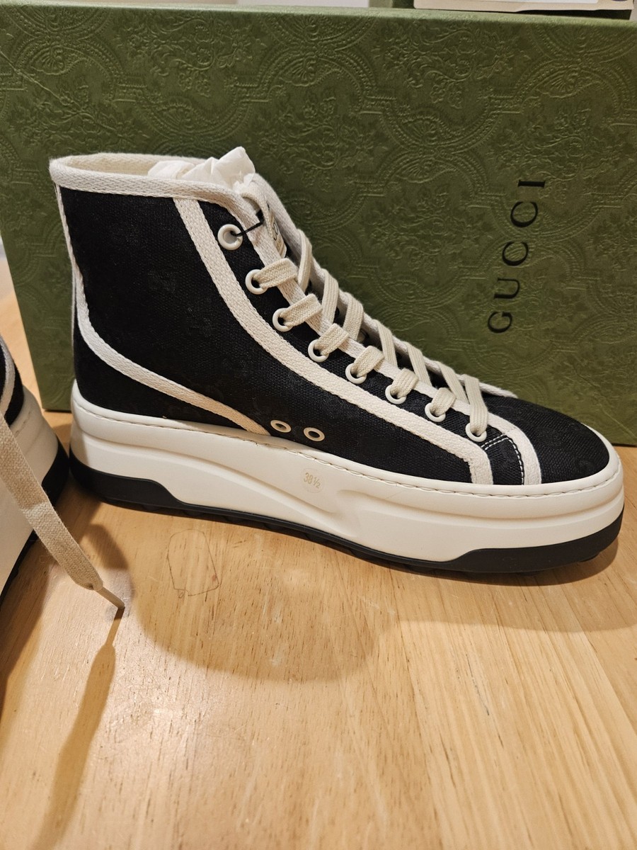 GUCCI 745999 TENNIS 1977 HIGH TOP SNEAKERS IN BLACK GG 