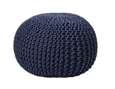 nuLOOM Ottoman Pouf Footstool Ling Navy Blue Round Knit Filled Portable Seat