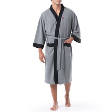 IZOD Men's Waffle Knit Kimono Robe, Heather Grey, One Size