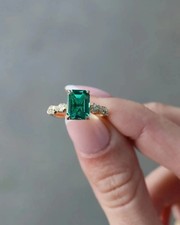 2Ct Emerald Cut Simulated Green Emerald In 14k Yellow Gold Plated Wedding Ring