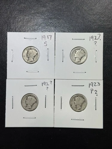 (4 Coins)  Mercury Silver Dimes Very Worn Dates, Mints?