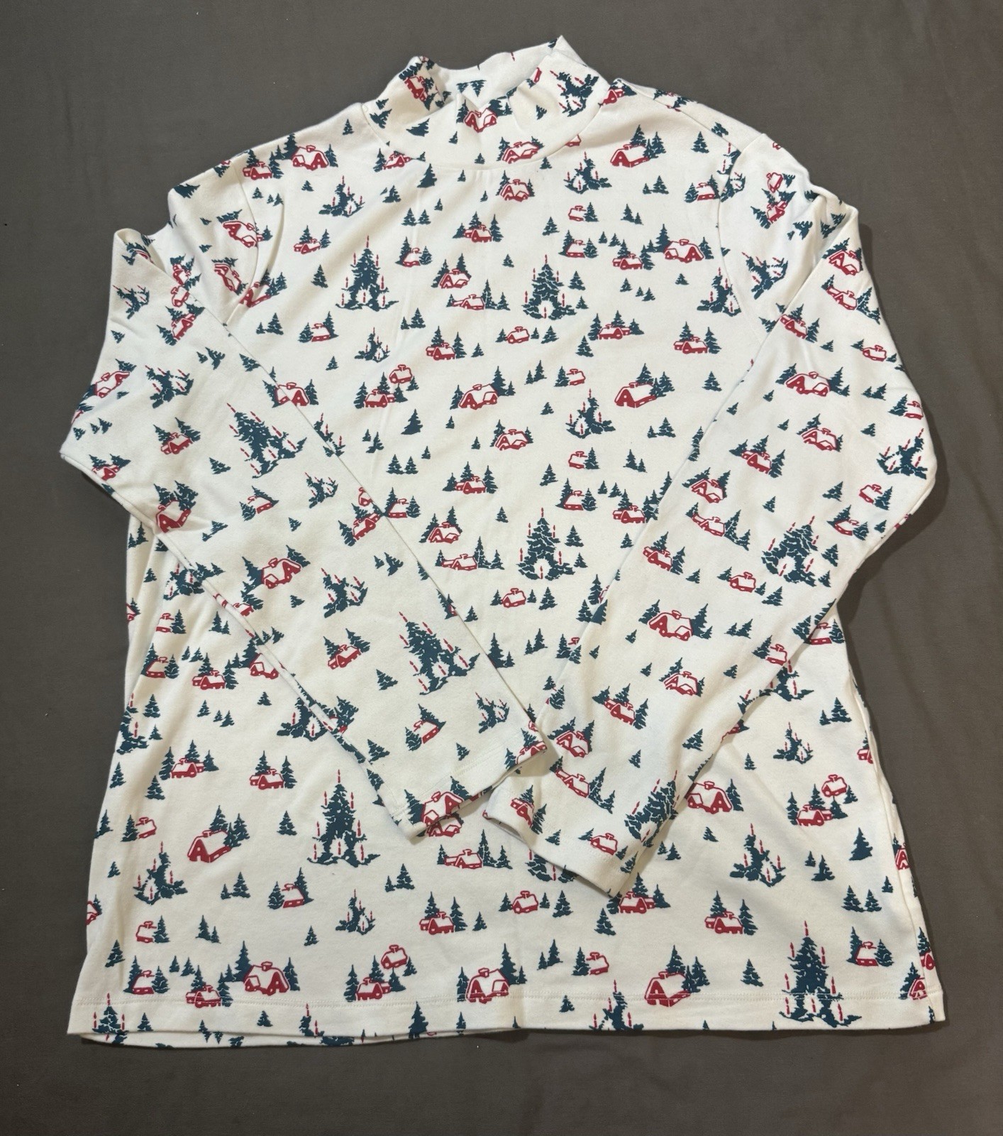 White Stag Christmas Turtleneck Womens XL Tree Cabin Woods Holiday L/S Cotton