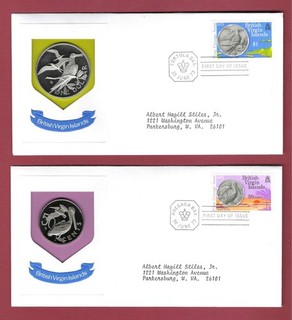 Br VIRGIN IS 1973 PROOF coin set of six incl $1 silver .925 plus stamp set FDC