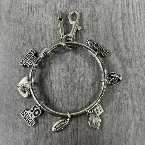 Ganz Charm Holders Circle Large Key Chain Ring with Whistle + 7 Charms Wristlet