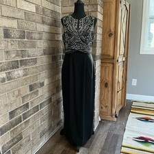 Carole Little Beaded Dress Women's Size 10 Black Maxi Formal Evening Gown #6D1