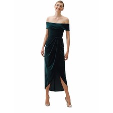 BHLDN x Anthropologie - Edison Emerald Green Velvet Off Shoulder Maxi Dress Sz 2