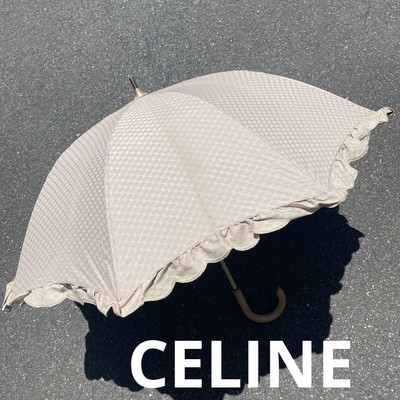 Celine Women Accessories Rare Triomphe Macadam All-Over Pattern Frilled Umbrella