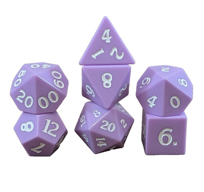 DND Würfel Set 7 Stück Sharp Edge Flieder Lila Weiß Zahlen D&D TTRPG Polyhedral Neu