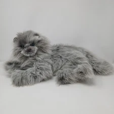 Russ Yomika Grey Cat Plush Long Hair Blue Eyes 21" Korea Realistic Vtg