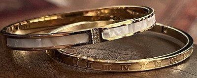 STAINLESS STEEL GOLD ARMREIF 1x ZIRKONIA + 1x RÖMISCHE ZIFFERN 2 STÜCK ARMREIFE