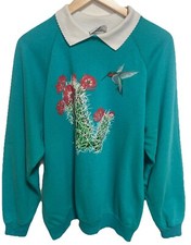 Vintage Morning Sun Whitton Teal Dessert Hummingbird Pullover sweatshirt XL USA