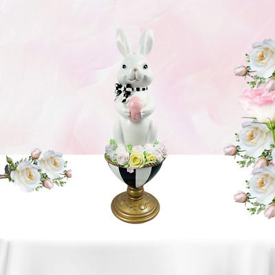 Easter Bunny Rabbit Standing in A Pedestal Egg Floral Chic Black & White New