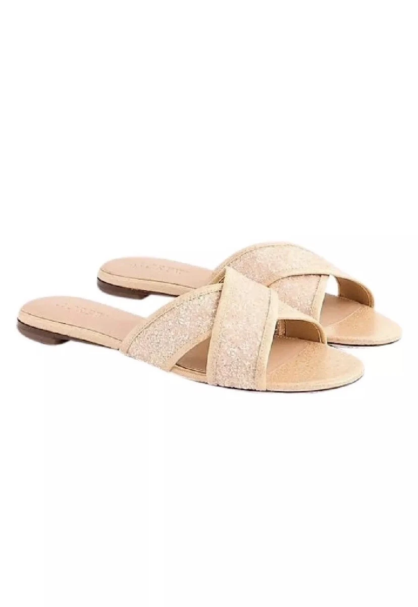 J.CREW NEW Cora Slide Criss Cross Nude Leather Open Toe Flat