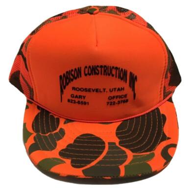 Robison Construction Trucker Hat Hunter Orange Camo Hunting