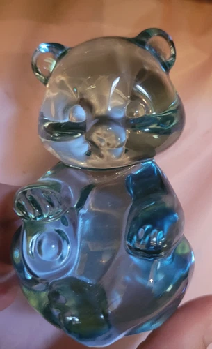 Fenton Glass 3 1/4" Tall Blue Light Blue Seated Sitting Bear Figurine