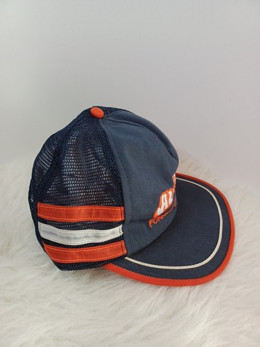Vtg Au Triumph Forage Tall Fescue Mesh 3 Sriped Trucker Snapback Blue Orange - Picture 4 of 14