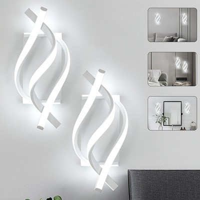 2 PCS Wall Sconces, Spiral Modern LED Wall Sconce Lighting with Cool White 