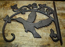 Cast Iron Victorian Style HUMMINGBIRD Plant Hook Garden Hanger Wall Barn Fence